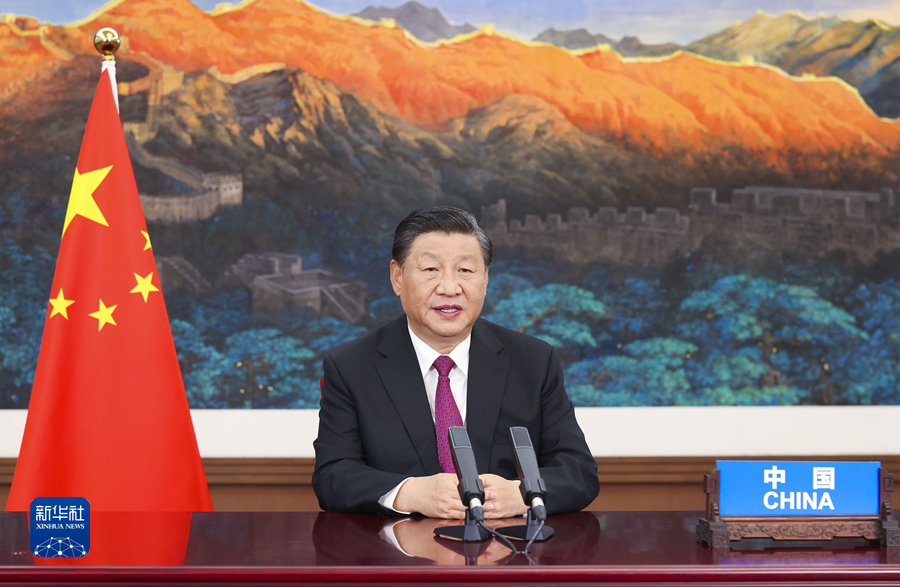 9月3日,国家主席习近平应邀以视频方式出席第六届东方经济论坛全会开幕式并致辞。新华社记者 黄敬文 摄